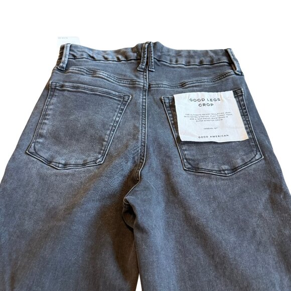Good American Good Legs Crop Skinny Jeans Black Stretch Size 6-12 Fits All NWT - Picture 5 of 11